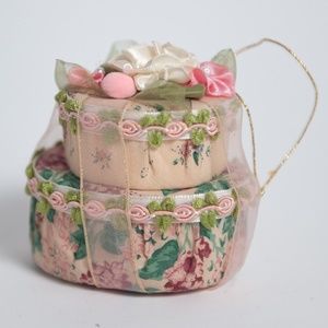 Vintage 80s Cottagecore Pink Floral Christmas Ornament